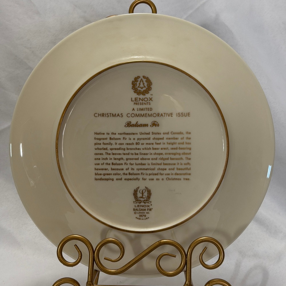 Lenox 1979 Christmas Plate Balsam Fir Gold Trim 10.75" Holiday Wall Decor VTG - Picture 2 of 8